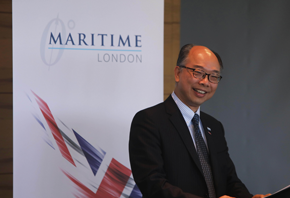 The Secretary for Transport and Housing and Chairman of the Hong Kong Maritime and Port  Board, Mr Frank Chan Fan, delivers a speech on the opportunities brought about by the Belt and Road Initiative and Hong Kong's role as a 'super-connector' at a seminar on the Belt and Road Initiative organised by Maritime London on September 13.