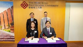 The Deputy Secretary for Transport and Housing (front row, left), on behalf of the Hong Kong Special Administrative Region Government, signed an agreement with the Dean of Faculty of Business of the Hong Kong Polytechnic University ("PolyU ") (front row, right), witnessed by the Chairman of the Manpower Development Committee of the Hong Kong Maritime and Port  Board (back row, left) and Head of the Department of Logistics and Maritime Studies of PolyU (back row, right), on 15 June 2018 regarding the Hong Kong Nautical and Maritime Scholarship Scheme.