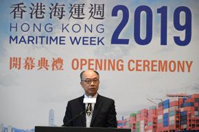 The Chairman of the Hong Kong Maritime and Port  Board and Secretary for Transport and Housing, Mr Frank Chan Fan, today (November 18) speaks at the Hong Kong Maritime Week 2019 opening ceremony.