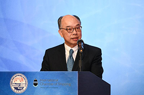 The Chairman of the Hong Kong Maritime and Port  Board and Secretary for Transport and Housing, Mr Frank Chan Fan, today (November 21) speaks at the Hong Kong Shipowners Association Annual Cocktail Reception and International Chamber of Shipping (China) Liaison Office Launch Ceremony.